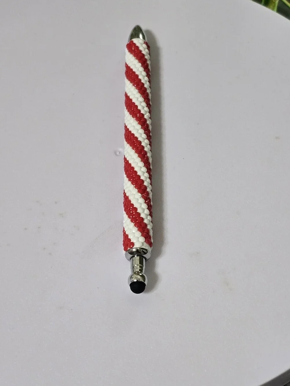 Handmade Diamond Dot Beaded Pen Red White Refillable Gel Ink Stylus Gift